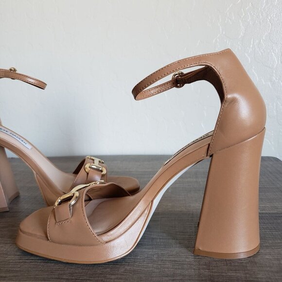 Steve Madden Cienna Horsebit Leather Chunky Heeled Sandals Tan Women's 7 Neutral - Picture 8 of 11